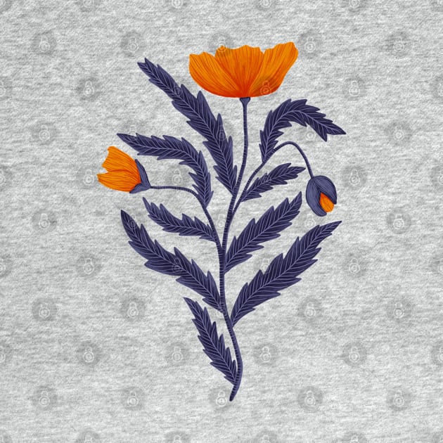 Poppy Flower 1 Orange Blue by DenesAnnaDesign